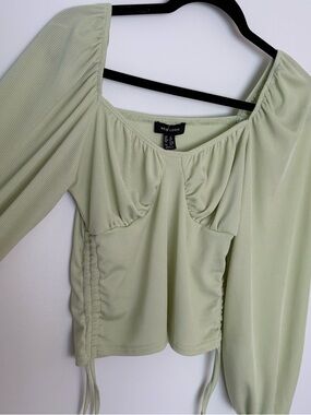 New Look Light Sage Ribbed Long Sleeve Crop Top with Ruched Sides